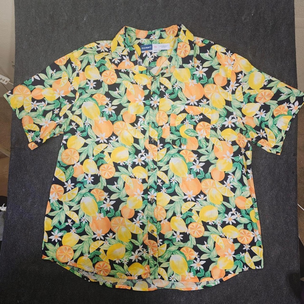 Old Navy Mens XXL Everyday Shirt Citrus Lemon Orange Fruit Print Button Down
